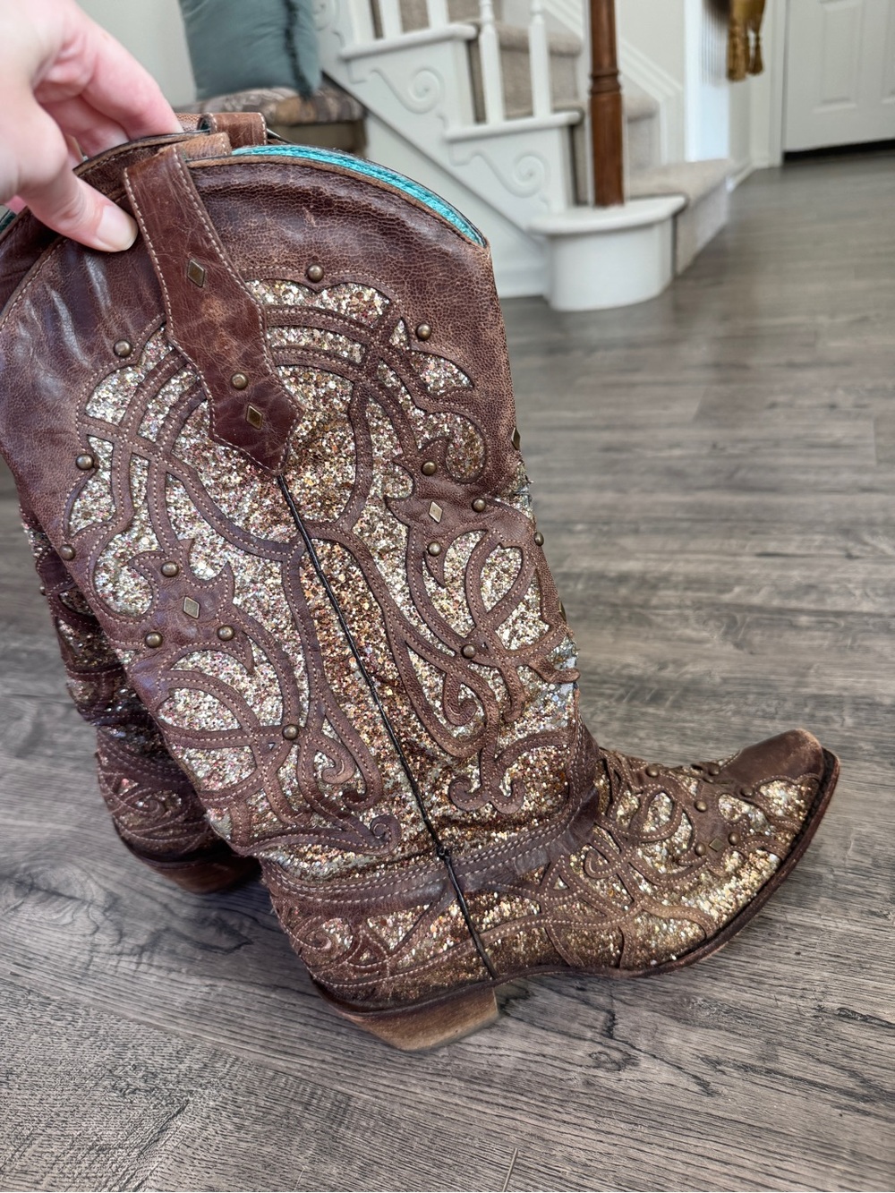 Corral Boots Brown Glitter Western Pointed toe Heeled Cowgirl Boots - Picture 6 of 10